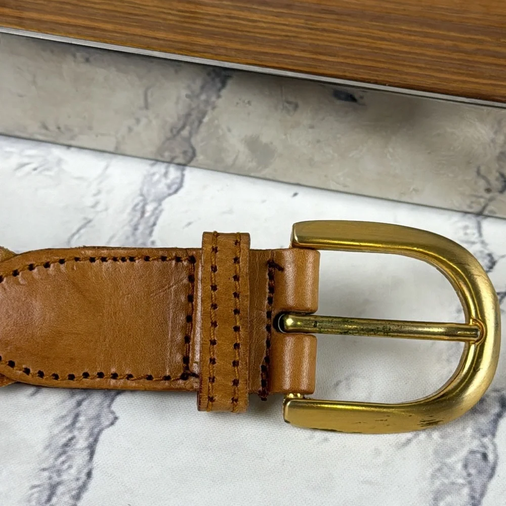 Vintage Genuine Leather Belt Multi-Color Woven Leather and Brass Buckle
